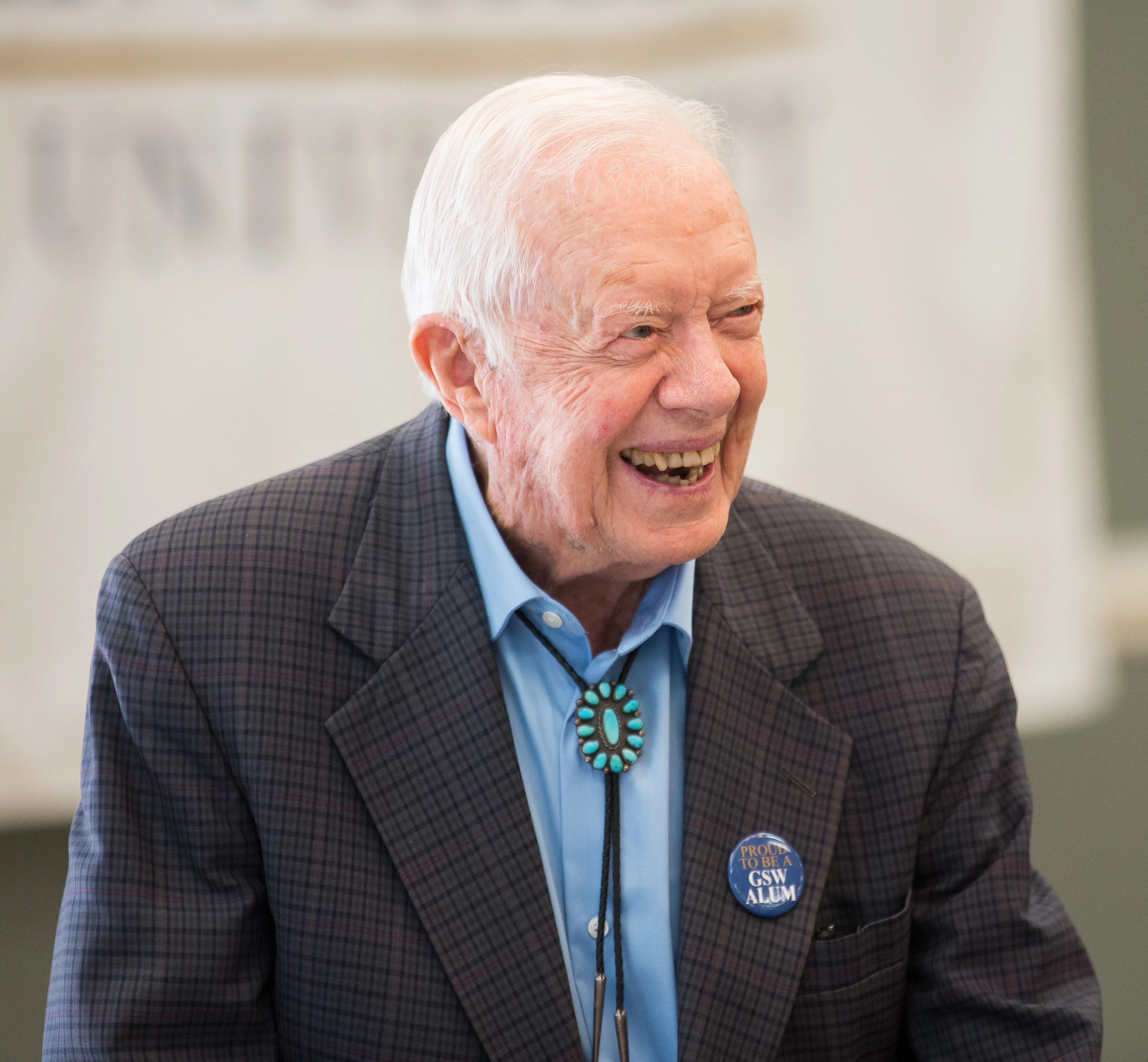 Jimmy Carter in 2018 wearing a Proud to be a GSW Alum button 