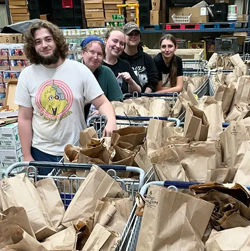 students in food pantry