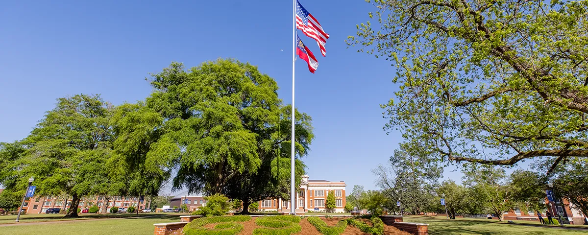 flag flies above campus