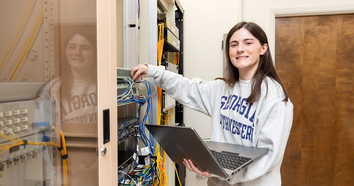 Computer Science student working on a server